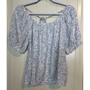 West Moon Puff Short Sleeve Top Blouse Floral Print Sz S‎ GUC Dainty Boho Fairy